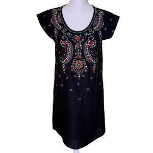 Anthropologie Yumi "Chiaroscuro" Black Dress with Beaded Bodice S